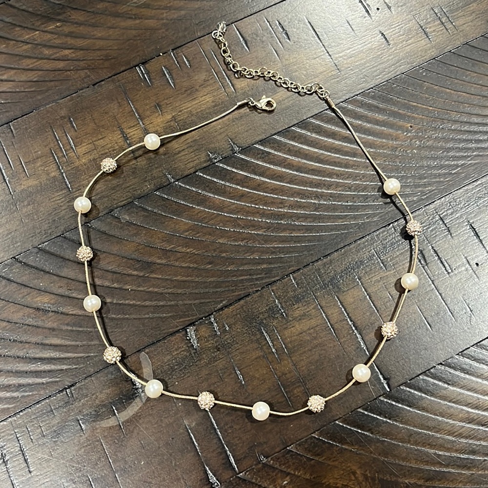 Rose gold pearl and rhinestone necklace